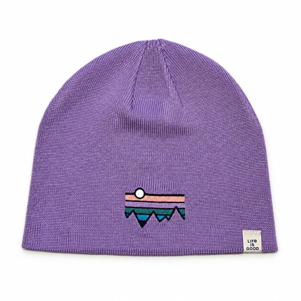 Life Is Good Sunset Mountains Purple Knit Beanie One Size